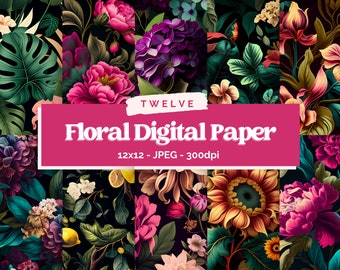 Wildflower Digital Paper, Gothic Floral, Spring Floral Medley, Watercolor Flower Paper, Flowers Digital Paper, Flowers Collage Sheets