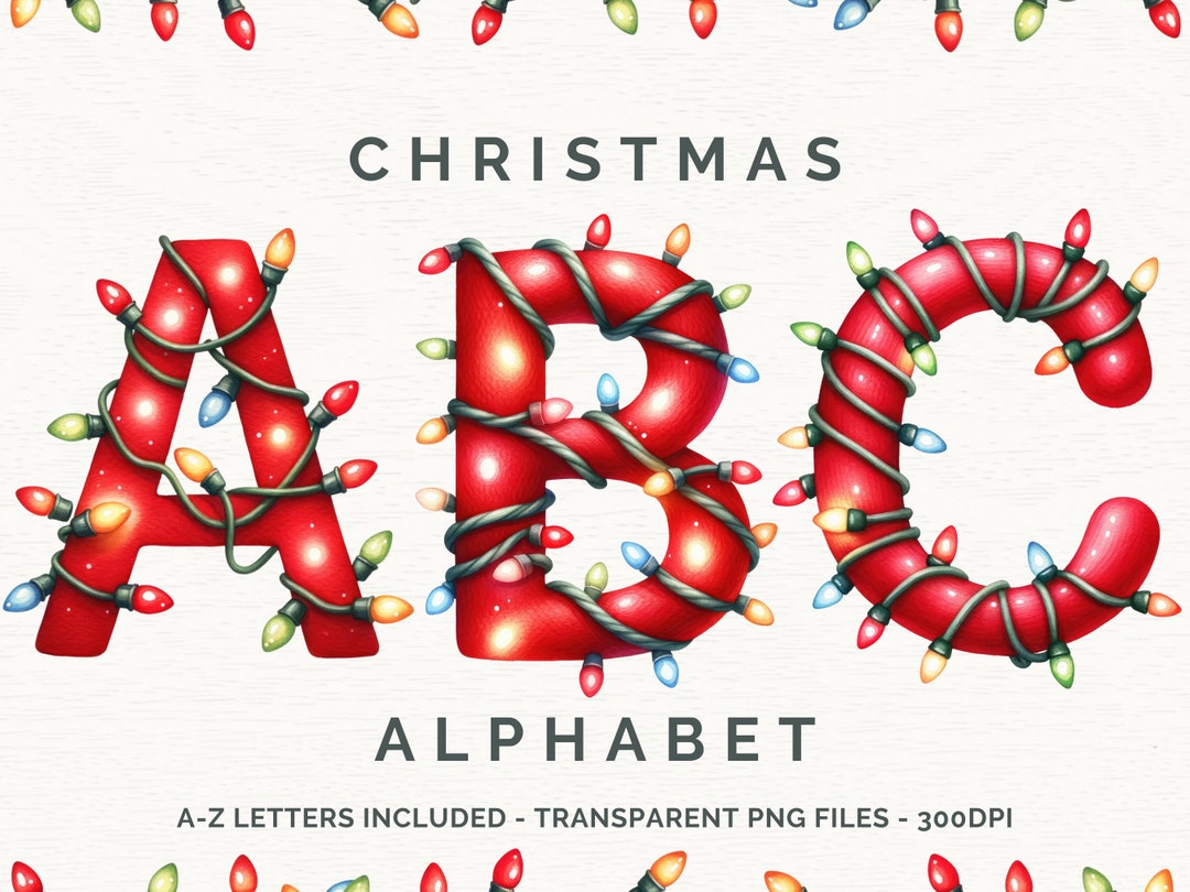 Christmas Light Letters Santa Sublimation Font Xmas Doodle Etsy