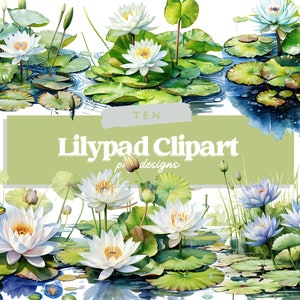 Water lily clipart, Waterlily clipart, Pond Floral clipart, Floral Nature Pond Watercolour, Instant Download, Junk Journal, Paper Crafts
