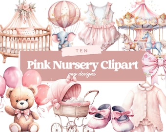 Watercolor Teddy Bear Clipart Bundle, Baby Girl Clipart, Baby Shower, Nursery Design, Cute - PNG, Transparent Background, Commercial Use