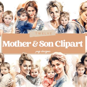 Aquarell Mutter und Sohn PNG, Mutter und Sohn Clipart Bundle, kommerzielle Nutzung, Familie PNG, Mutter und Sohn PNG, Scrapbooking, Junk Journaling