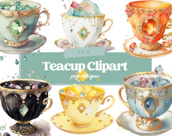 Watercolour Vintage Teacup Stacks Clipart - Tea Time PNG Digital Image Downloads for Card Making, Scrapbook, Junk Journal, Paper Crafts