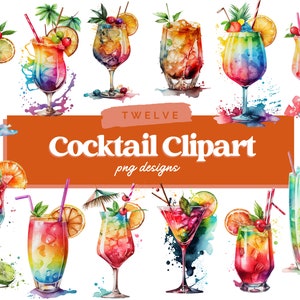 Acquerello Cocktail Clipart, Cocktail Clipart PNG, Clipart Digital Art, Rainbow Cocktail Clipart, Cocktail Clipart Bundle, Uso commerciale