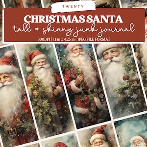 Santa Claus Junk Journal Kit, Christmas Junk Journal Printable Page, Christmas Junk Journal Paper, Tall Skinny Junk Journal Digital Paper