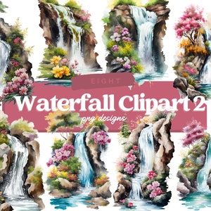 Watercolor Waterfall Clipart, Waterfall Clipart Bundle, Waterfall digital images, Waterfall PNG, Commercial Use, Instant Download
