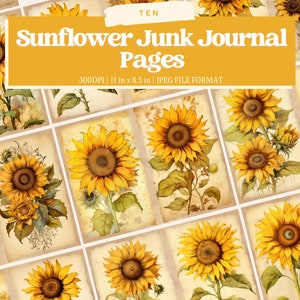 Sunflowers Junk Journal Pages, Vintage Sunflowers Junk Journal Kit, Junk Journal Printable Paper, Digital Collage Sheet, Instant Download