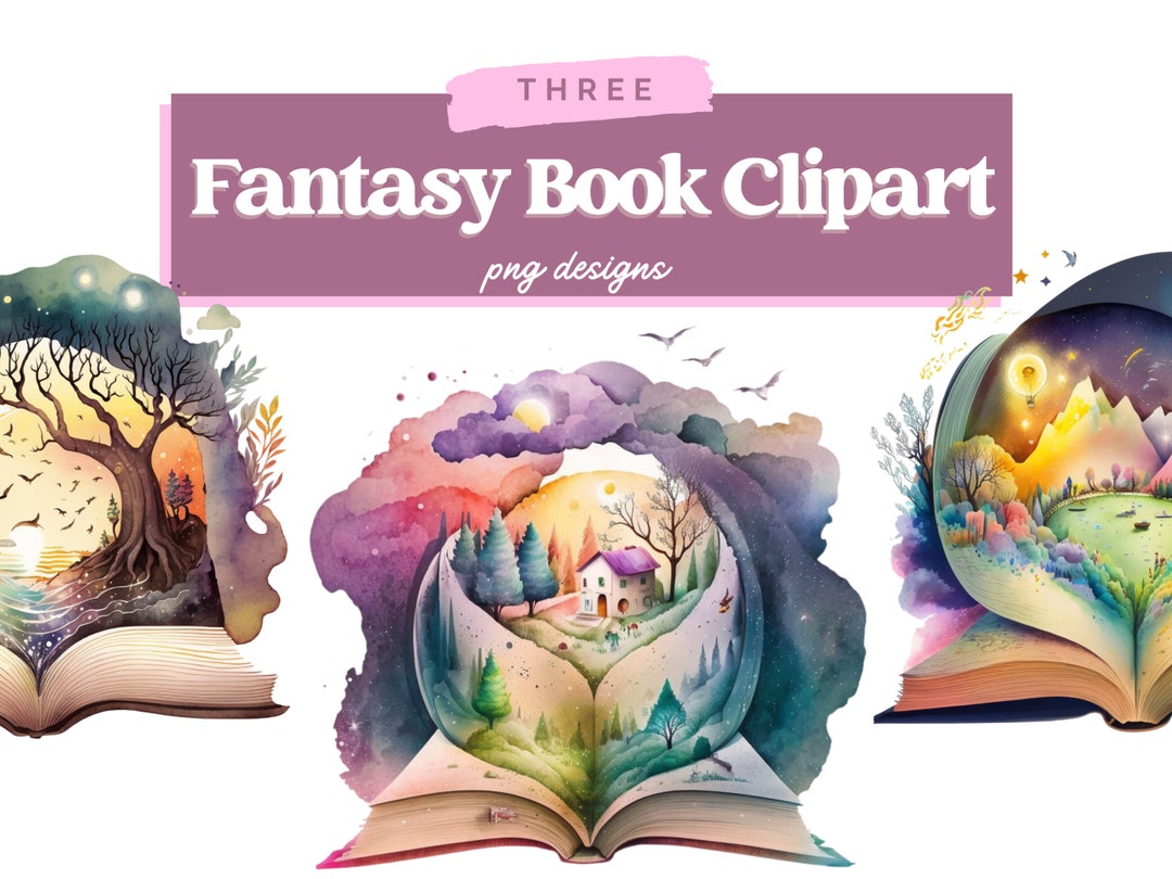 Watercolor Fantasy Books Clipart, Open Book Clip Art, Book Bundle PNG ...