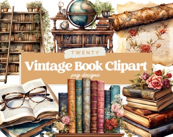 Bookworm Reading Watercolor Clipart, Library Interior Room, Favourite Place, Books Bundle PNG, Book Reading, Instant Download, Sublimation