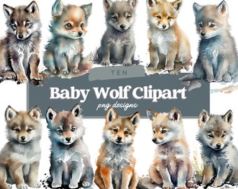 Acuarela bebé lobo Imágenes Prediseñadas, lindo bebé lobo Imágenes Prediseñadas, imágenes prediseñadas de bebé lobo, imagen digital de bebé lobo, paquete de imágenes prediseñadas de bebé lobo, uso comercial