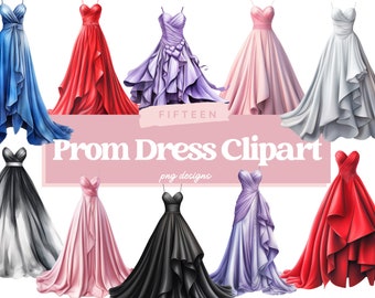 Watercolor Prom Dress Clipart, Prom Dress PNG, Prom Dress Graphics, Prom PNG, Party Dress Sublimation, Commercial Use, Elegant Dress PNG