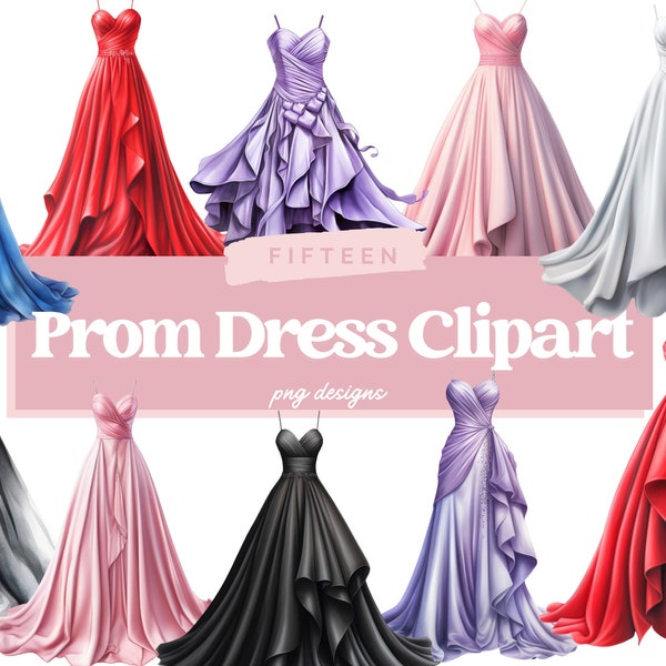 Watercolor Prom Dress Clipart, Prom Dress PNG, Prom Dress Graphics, Prom PNG, Party Dress Sublimation, Commercial Use, Elegant Dress PNG