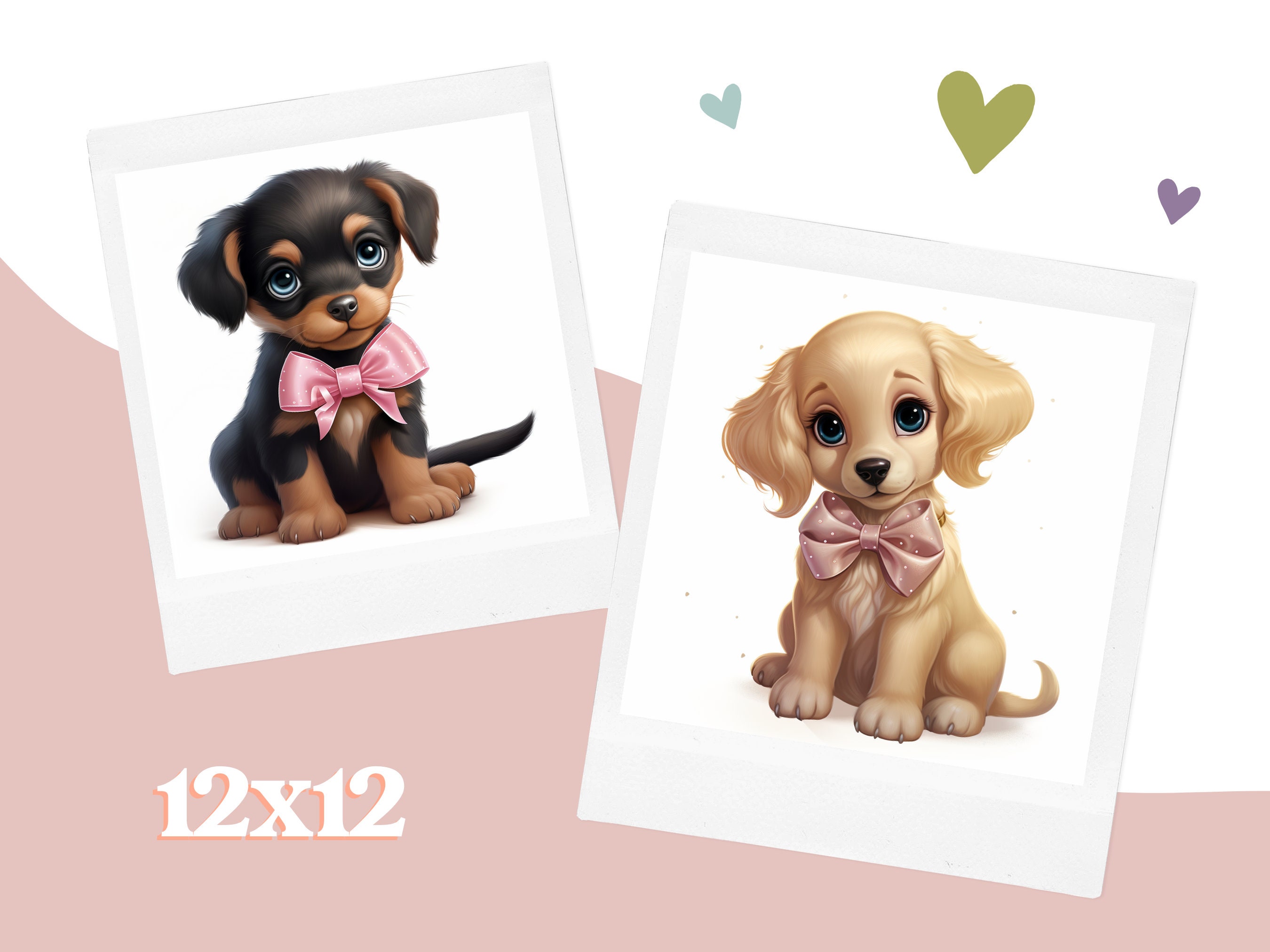 Watercolor Puppies With Bows Clipart Kawaii Dog PNG Digital - Etsy