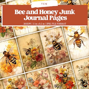 Watercolor Bee Junk Journal Pages, Vintage Bee Junk Journal Kit, Junk Journal Paper, Digital Collage Sheet, Instant Download, Bee and Honey