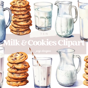 Watercolor Milk and Cookies Clipart Bundle, Milk and Cookies, Milk and Cookies PNG, Commercial Use, Christmas Clipart, Illustration Bundle