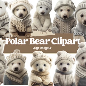 Polar Bear Clipart, Polar Bear in Jumper Clipart, Polar Bear Clipart Bundle, Polar Bear Digital Image, Nursery Wall Art, Commercial Use