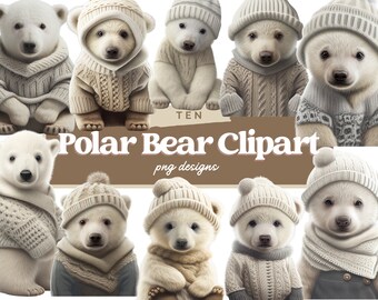 Ijsbeer clipart, ijsbeer in jumper clipart, ijsbeer clipart bundel, ijsbeer digitale afbeelding, kinderkamer kunst aan de muur, commercieel gebruik