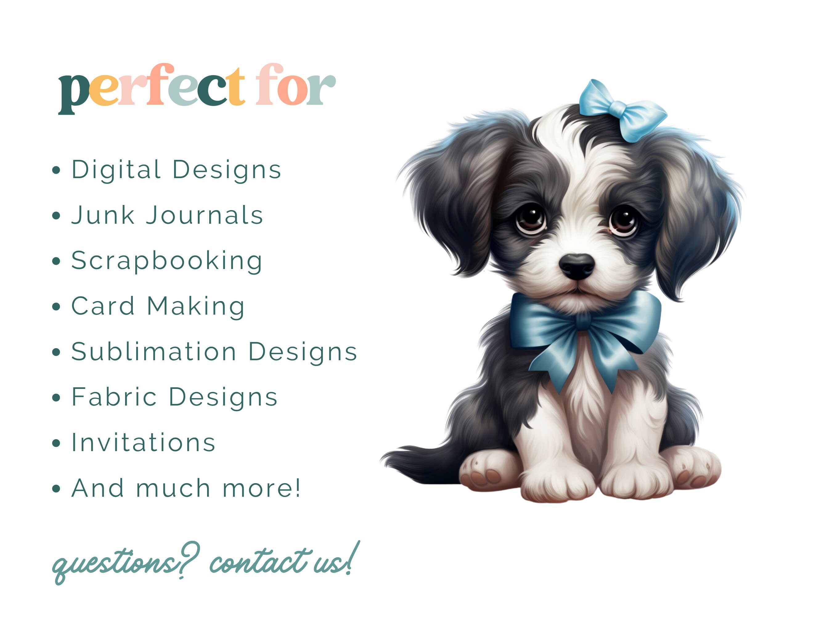 Watercolor Puppies With Bows Clipart - Kawaii Dog PNG Digital Image ...