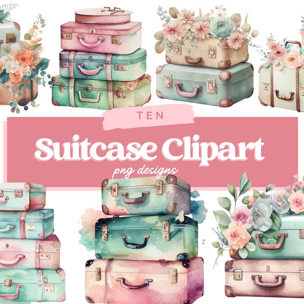 Travel Suitcase Clipart PNG, Clipart Elements, Commercial Use Travel Clipart, Invitations, POD, Card Making, Junk Journal