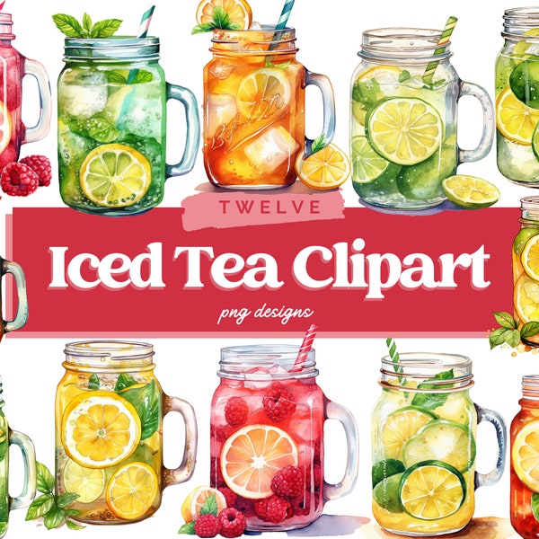 Iced Tea Clipart Bundle, Iced Tea PNG, Iced Tea Digital Image Bundle, Commercial Use, Iced Tea Graphics, Digital Download, Watercolor Drink