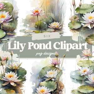 Lily Pond Watercolor Clipart, Lily Pond PNG, Commercial Use, Lily Pond Digital Illustration, Lily Pond Graphic Bundle, Digital Download