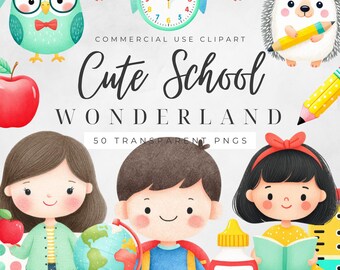 Kawaii School Clipart, Back to School PNG, Cute School Supplies, Teacher Clipart, School Stationery, Cute Classroom, Commercial Use