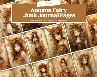 Op de afbeelding: Tien digitale afdrukbare pagina's met illustraties van herfstfeeën. Elke pagina is 28 cm x 21,6 cm en 300 DPI. De pagina's zijn in JPEG-formaat.