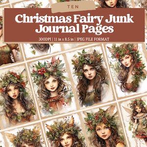 Christmas Fairy Junk Journal Kit, Christmas Junk Journal Printable Page, Fantasy Journal Paper, Digital Collage Sheet, Instant Download