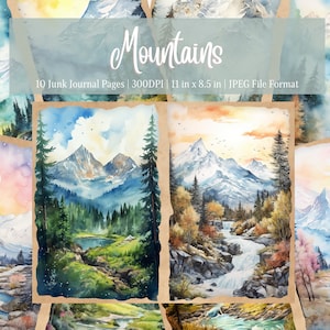 Mountain Junk Journal Pages, Digital Scrapbook Paper Kit, Printable, Collage Sheet, Vintage Ephemera, Landscape, Background, Instant Files
