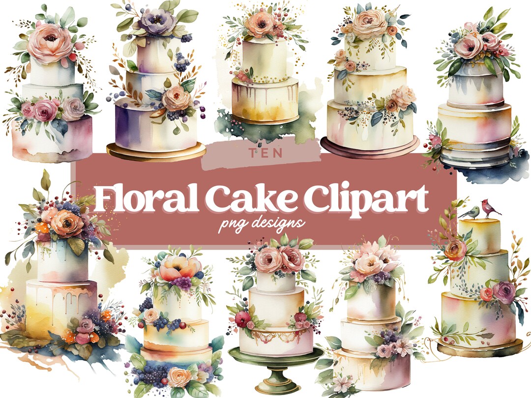 Celebration Clipart, Watercolor Cake Clipart, Watercolor Wedding Cake