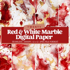 Red and White Marble Digital Paper, Marble Digital Paper, Agate Digital Paper, Seamless Design, Red and White Background, Commercial Use