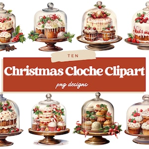 Aquarel Christmas Cloche Clipart, Dessert PNG Bundel, Kawaii Food Clipart, Junk Journal, Digital Paper Craft, Sublimation, Christmas PNG
