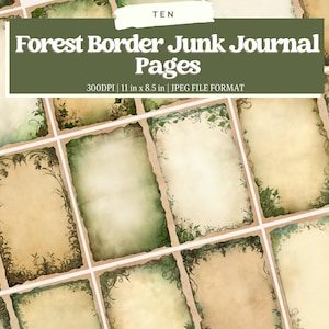 Dark Forest Junk Journal Seiten, druckbares Collage Sheet, digitales Scrapbook-Papier, Aquarell Wald Ephemera Kit, Vintage Bäume Hintergrund