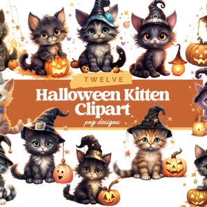 Watercolor Halloween Kitten Clipart, Halloween Cat PNG, Halloween Graphics, Animal PNG, Halloween Kitten Digital Images, Commercial Use