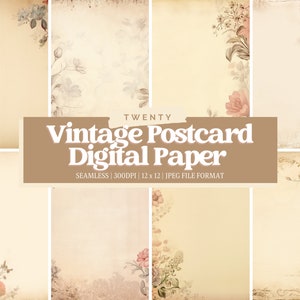 papier numérique de carte postale vintage, papier journal, fond Web, utilisation commerciale, paquet de papier numérique, papier scrapbook, papier artisanal, vintage