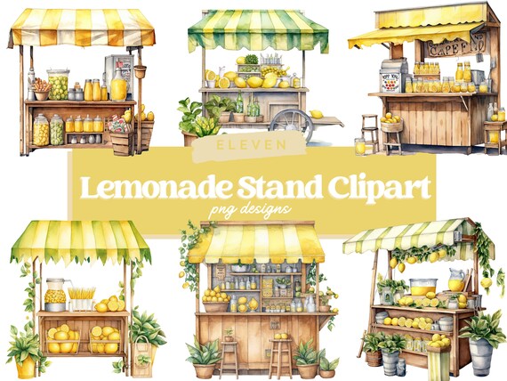 Lemonade Stand Clipart, Lemonade PNG, Summer Clipart, Pink Lemonade Party, Food Clipart, Shop Front Clipart, Digital Planner
