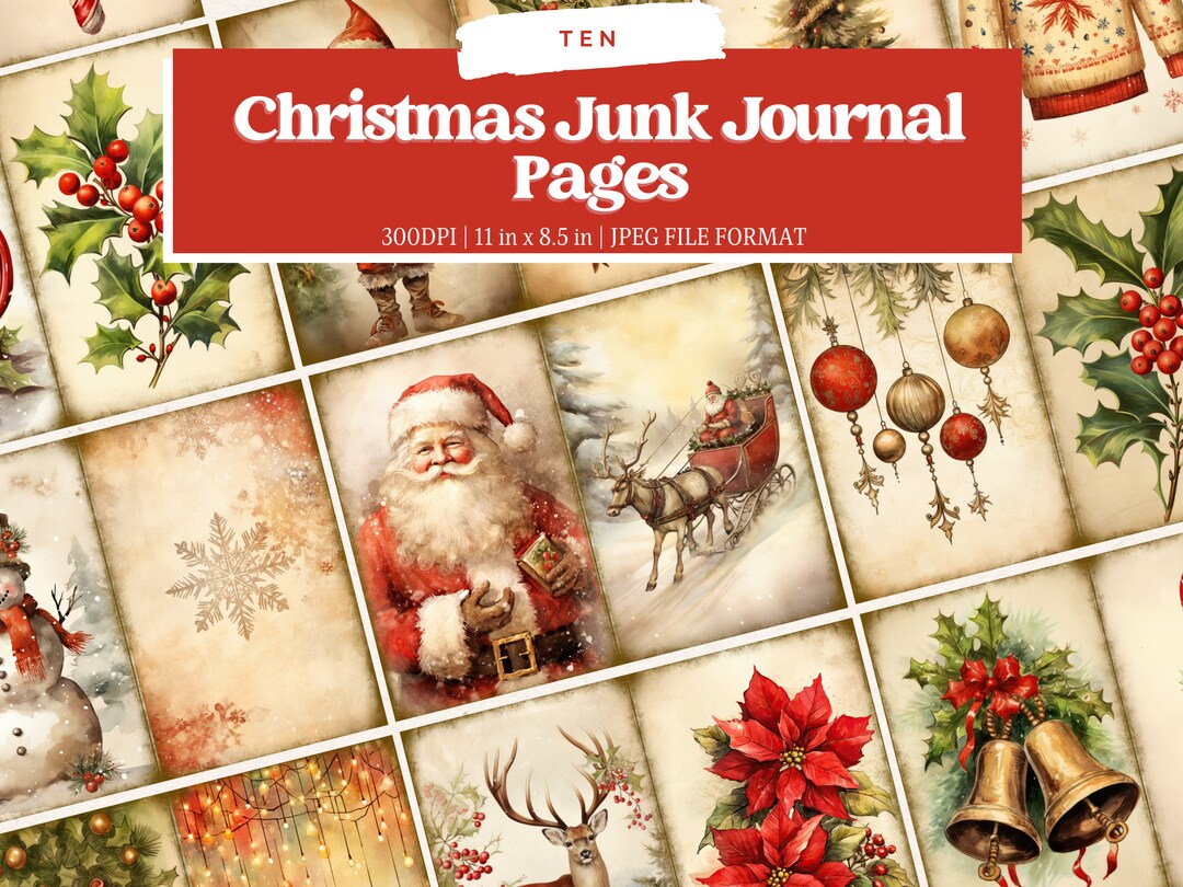 Christmas Junk Journal Kit, Vintage Merry Christmas Junk Journal Pages ...