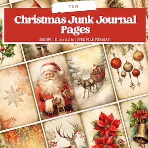 Christmas Junk Journal Kit, Vintage Merry Christmas Junk Journal Pages, Santa Scene Junk Journal Printable Paper, Digital Collage Sheet