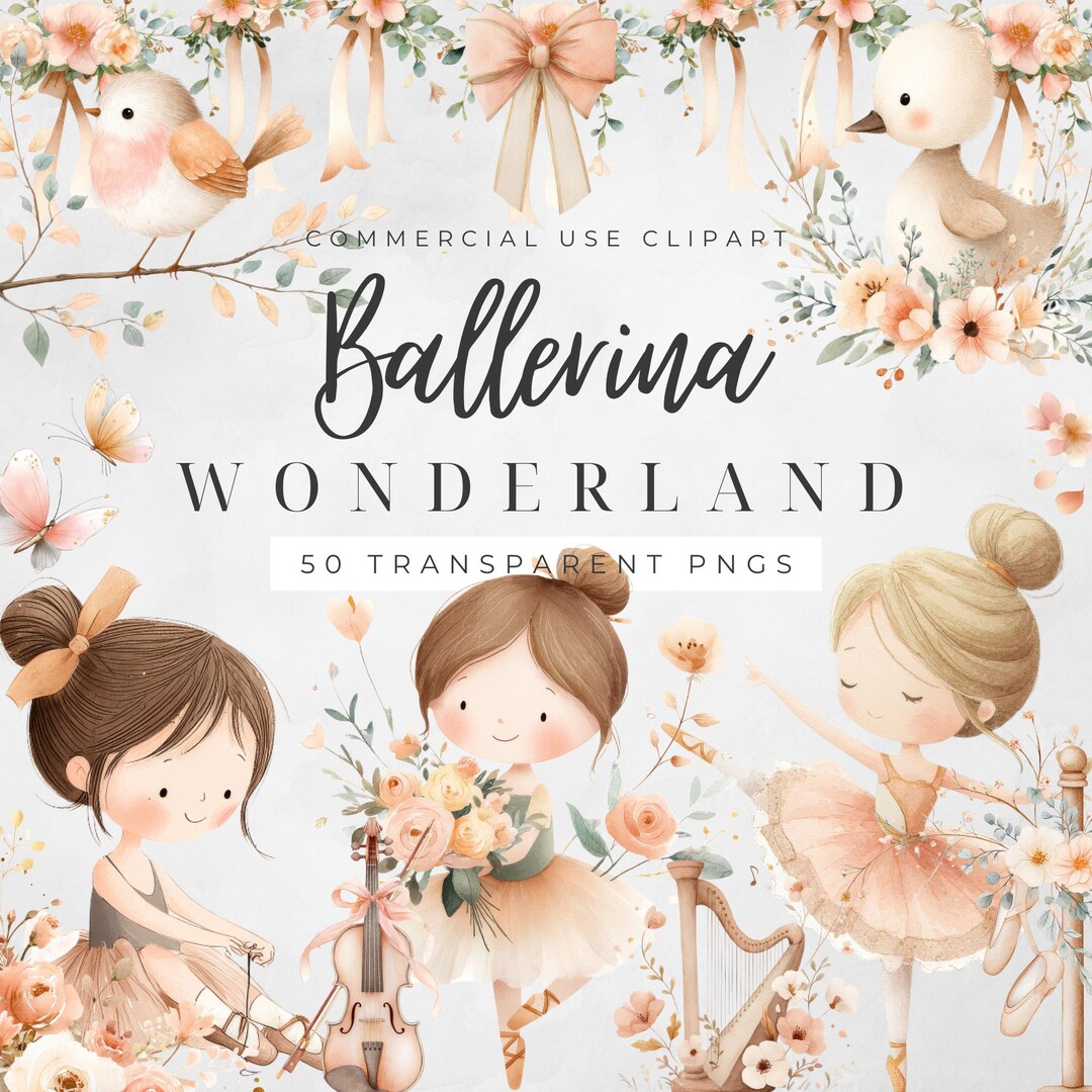 Ballerina Clipart - Watercolor - Cute Kid's Png - Ballet Clipart Bundle ...