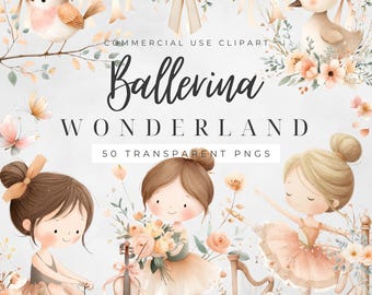 Ballerina Clipart - Watercolor - Cute Kid's Png - Ballet Clipart Bundle - Little Ballerinas - Nursery Art - Commercial License