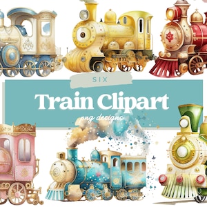 Clipart de tren retro acuarela. Imágenes prediseñadas vintage, imágenes prediseñadas retro, boho, png. Clip art de tren de verano. Acuarela digital. uso comercial gratuito