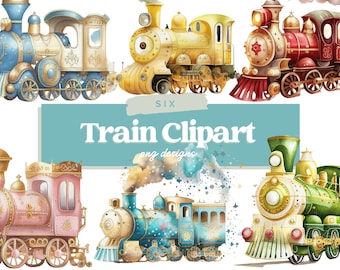Clipart de tren retro acuarela. Imágenes prediseñadas vintage, imágenes prediseñadas retro, boho, png. Clip art de tren de verano. Acuarela digital. uso comercial gratuito