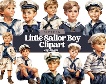 Watercolor Little Sailor Boy PNG Clipart, Digital Designs, Sailor Boy Sublimation, Commercial Use, Images for Scrapbooking, Digital Planner
