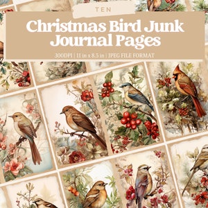 Weihnachten Blumen Vogel Junk Journal Kit, Vintage Frohe Weihnachten Junk Journal Seiten, Tier Journal druckbares Papier, digitale Collage Sheet
