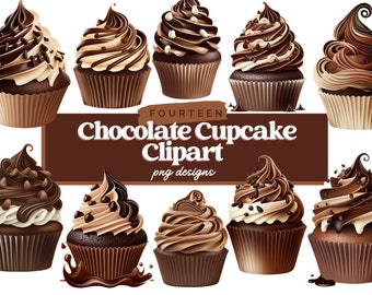 Chocolate Cupcake Clipart, Cupcake Clipart PNG, Digital Clipart, Dessert Clipart, Cupcake Clipart Bundle, Birthday Cupcake, Commercial Use