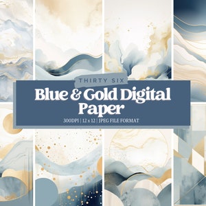 Blue and Gold Digital Paper, Web Background, Commercial Use, Digital Paper Bundle, Scrapbook Paper, Digital Paper Craft, Journal, Agate