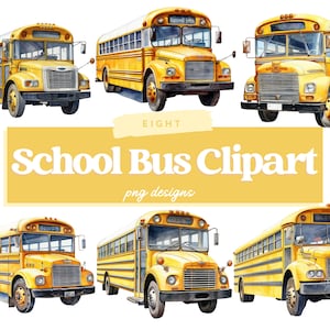 School Bus Clipart, Watercolor School Illustration, School Bus Clipart, Bus PNG, Yellow Bus, Transport Clipart, Back to School, Instant File