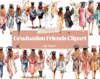 Watercolor Graduation Friends Clipart, Graduation Clip Art, Graduation Friends PNG, Clipart Elements, Commercial Use, Graduation Day PNG