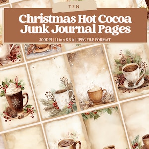Christmas Hot Cocoa Junk Journal Pages, Digital Download, Scrap Book, Printable, Vintage Junk Journal Digi Kit, Journal, Xmas, Hot Chocolate