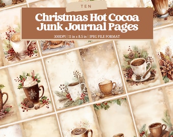Christmas Hot Cocoa Junk Journal Pages, Digital Download, Scrap Book, Printable, Vintage Junk Journal Digi Kit, Journal, Xmas, Hot Chocolate