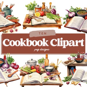 Clipart de livro de receitas em aquarela, clipart de cozinha, livro de receitas PNG, suporte para livro de receitas, livro de receitas, clipart em aquarela, uso comercial, arquivos instantâneos